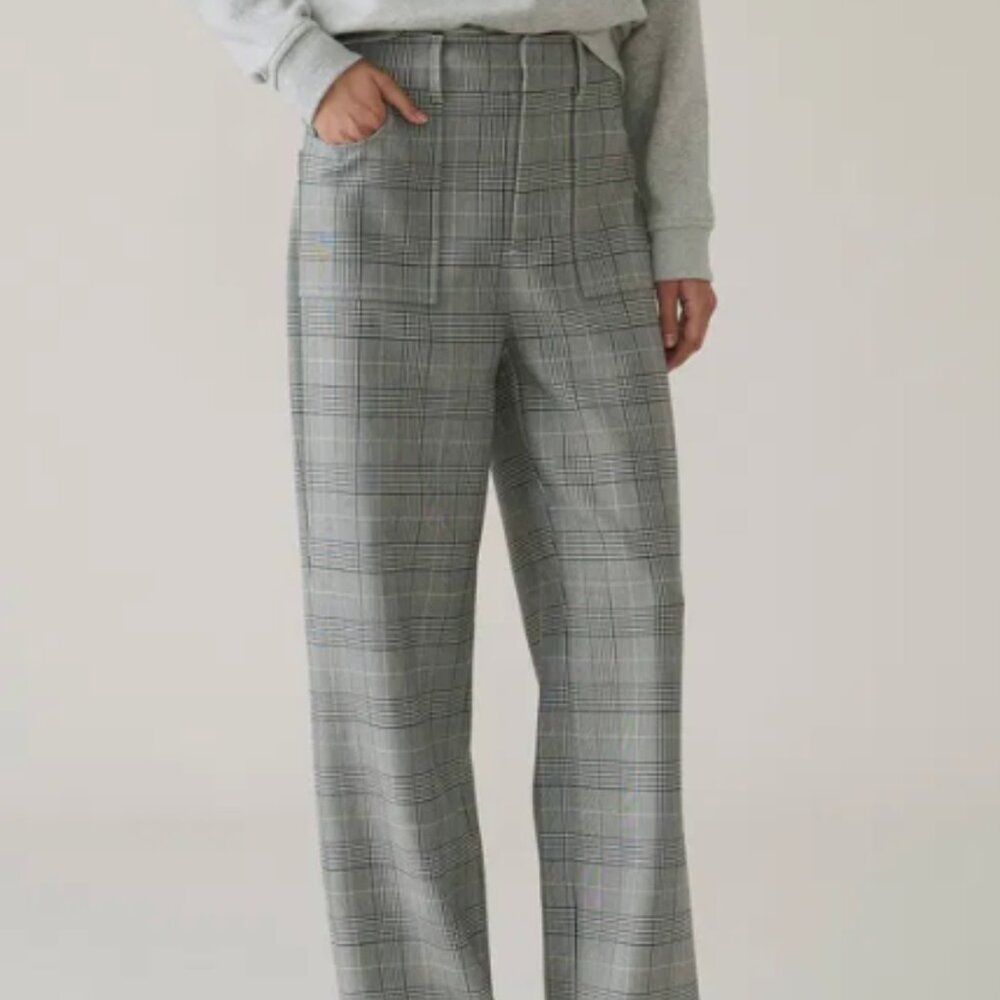 Ganni Garvey Gray Plaid Wide-Leg Pants